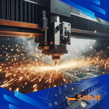Mesin fiber laser industri otomatis sedang memotong lembaran logam di pabrik modern dengan hasil presisi tinggi.